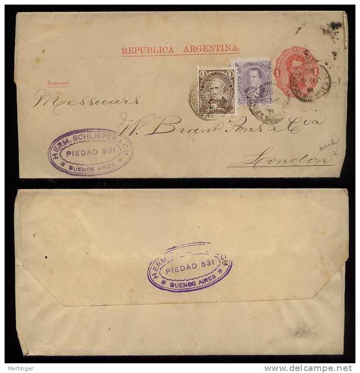 Argentina 1890 Uprated Wrapper To LONDON England - Covers & Documents