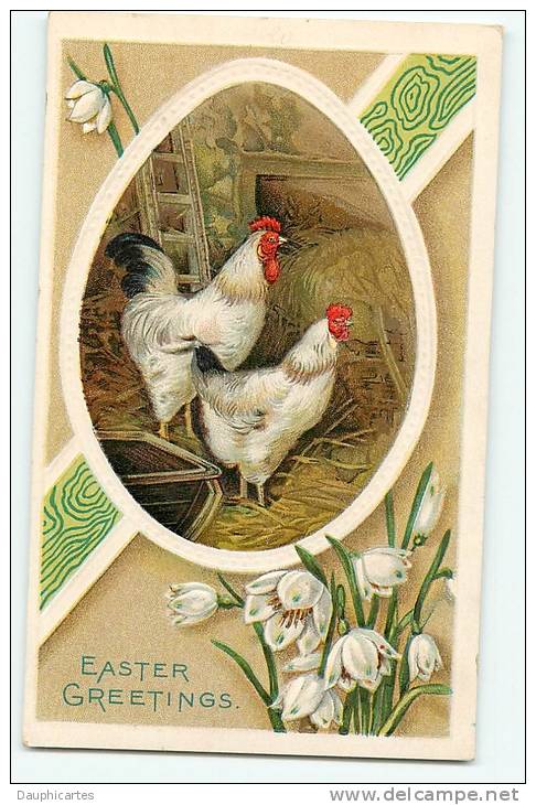 Magnifiques POULE Et COQ - Carte Gaufrée En TBE - 2 Scans - Vögel