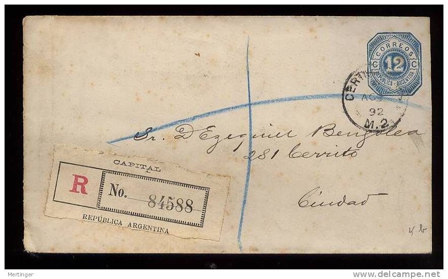 Argentina 1892 Registered Stationery Local Usage - Lettres & Documents