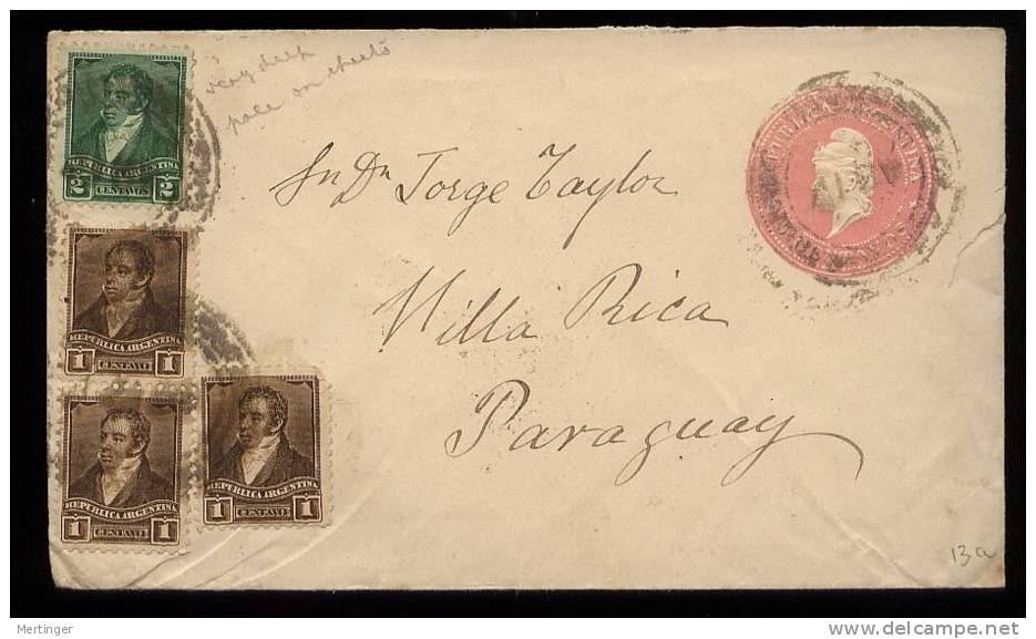 Argentina 1898 Uprated Stationery To VILLA RICA PARAGUAY - Brieven En Documenten