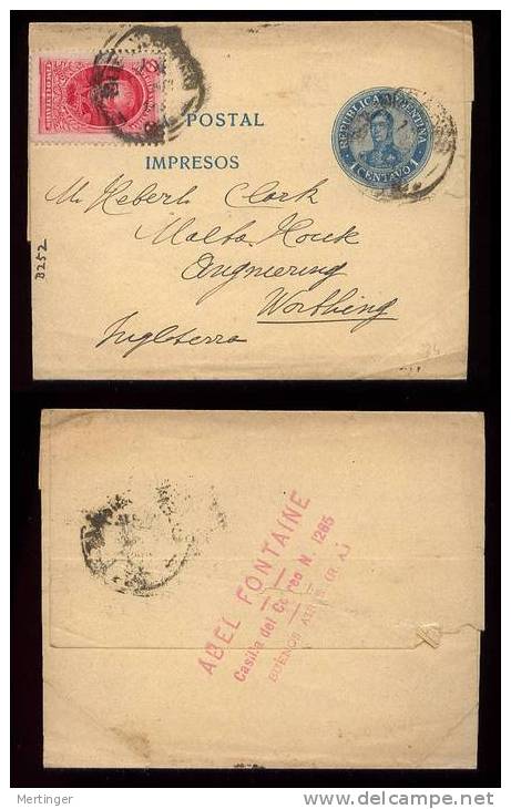 Argentina Ca 1910 Uprated Wrapper Stationery To WORTHING England - Covers & Documents