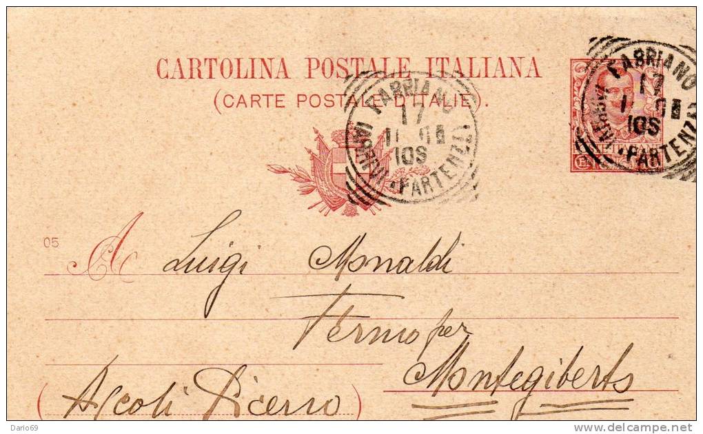 1900  CARTOLINA CON ANNULLO FABRIANO - Interi Postali