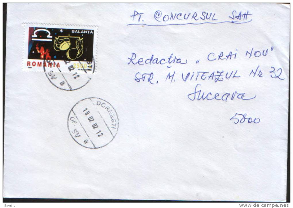 Romania- 5 Envelopes Circulated In 2002 And A Fragment Of The Envelope- 6 European Zodiac Signs-6/scans - Astrologie