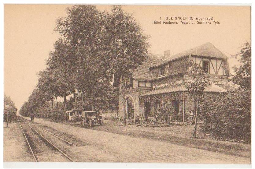 CPA BELGIQUE BERINGEN BEERINGEN Charbonnage Hôtel Moderne Maison DORMANS PYLS Auto Tacot Ligne Du Tram - Beringen