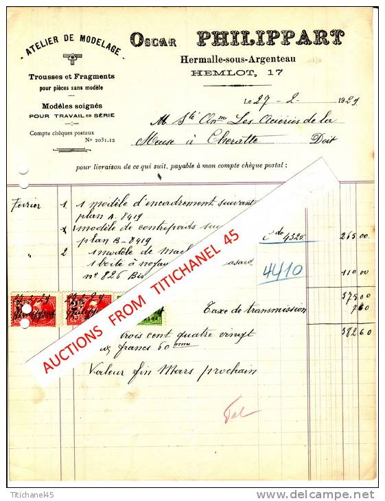 Facture De 1924 - HERMALLE-SOUS-ARGENTEAU - Oscar PHILIPPART - Atelier De Modelage - Sonstige & Ohne Zuordnung