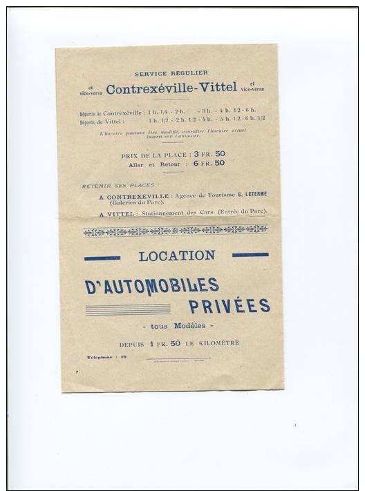 Facture Lettre--pub-les Cars Bleus-contrexeville-135mmx210mm - Automobile