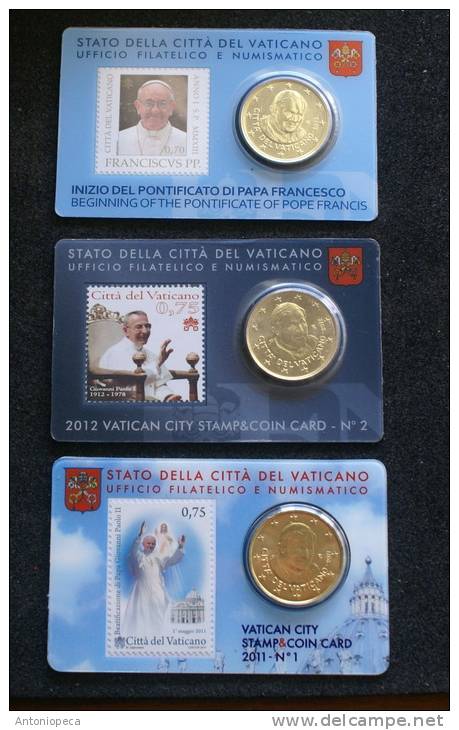 VATICANO 2013 - COLLECTION THE 3 STAMP & COIN CARD COMPLETE SET - Collections