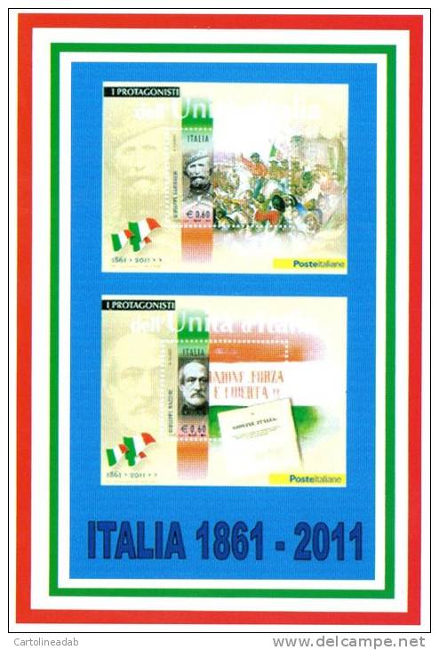 [DC1497]  CARTOLINEA - RIPRODUZIONE FRANCOBOLLI: GIUSEPPE GARIBALDI E GIUSEPPE MAZZINI (2 DI 4) - Francobolli (rappresentazioni)