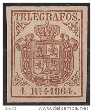 ESTGF1-L2151TAN.Espagne. Spain.ESCUDO DE ESPAÑA.TELEGRAFOS  DE ESPAÑA .1864 (Ed 1*)  MAGNIFICO.Certificado. - Neufs