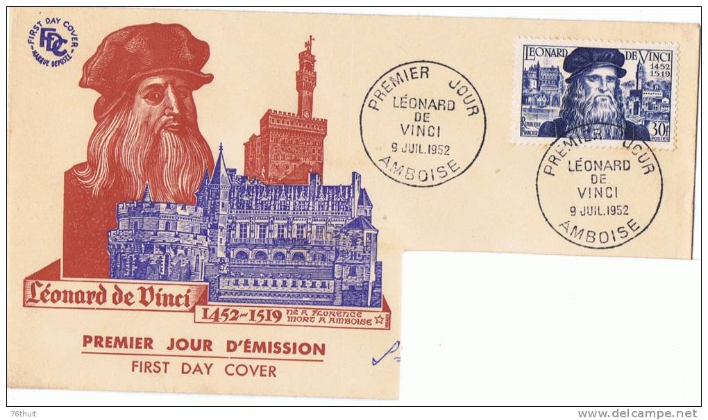 9/7/1952 - FDC - Léonard De Vinci - AMBOISE - Yvert Et Tellier N° 929 - 1950-1959