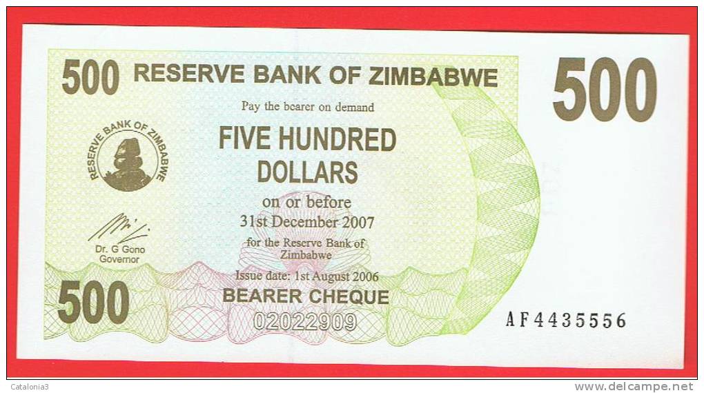 ZIMBABWE -  500  Dolar  2006 SC  P-43 - Simbabwe