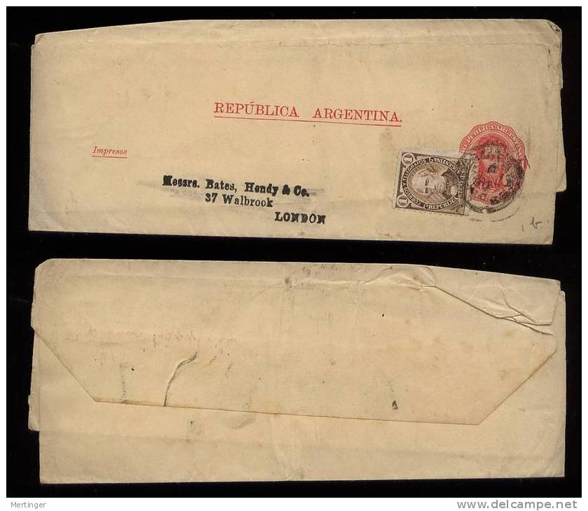 Argentina 1890 Uprated Wrapper To LONDON England - Brieven En Documenten