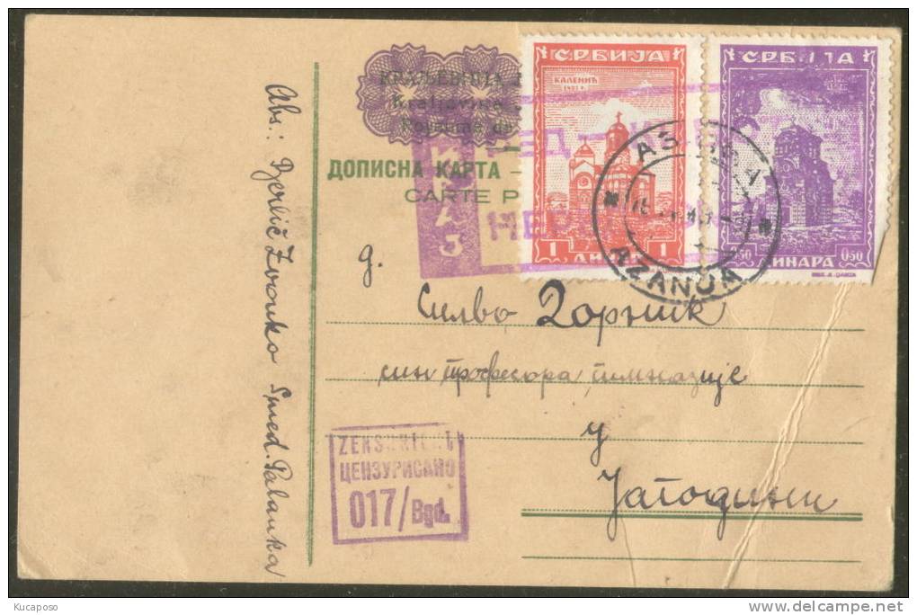 OCC. SERBIA AZANJA CENSORED POSTAL CARD 1943 - Briefe U. Dokumente