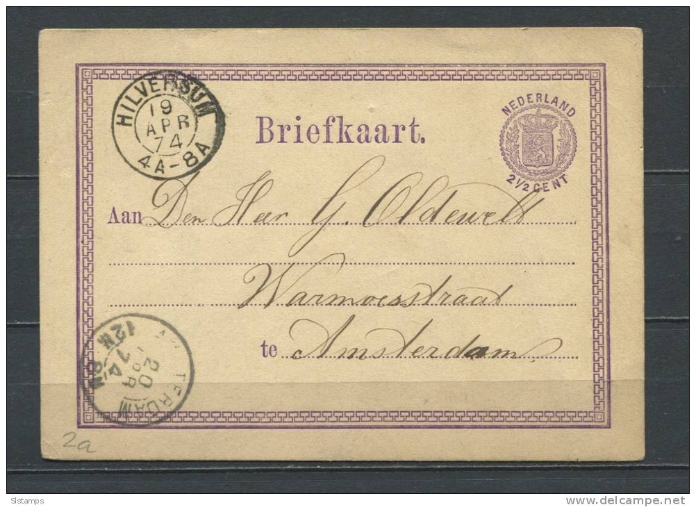 Netherlands 1874 Postal Stationary Card  (Briefkaart) To Amsterdsm - Postal Stationery