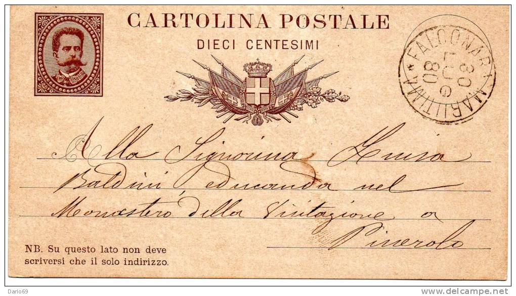 1880  CARTOLINA CON ANNULLO FALCONARA MARITTIMA ANCONA - Interi Postali