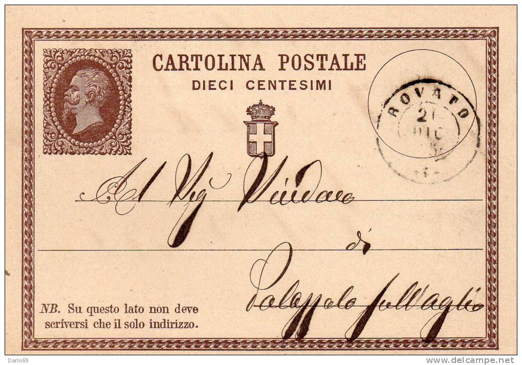 1875  CARTOLINA CON ANNULLO  ROVATO BRESCIA - Ganzsachen