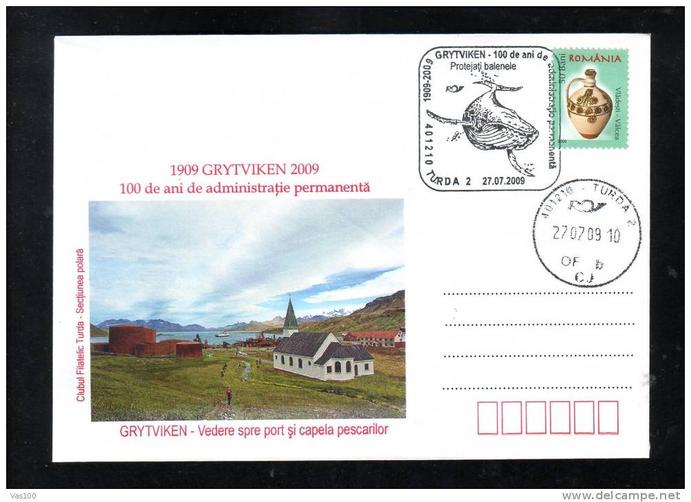 WHALES, GRYTVIKEN ANTARCTIC RESEARCH,  SPECIAL COVER, 2009, ROMANIA - Baleines