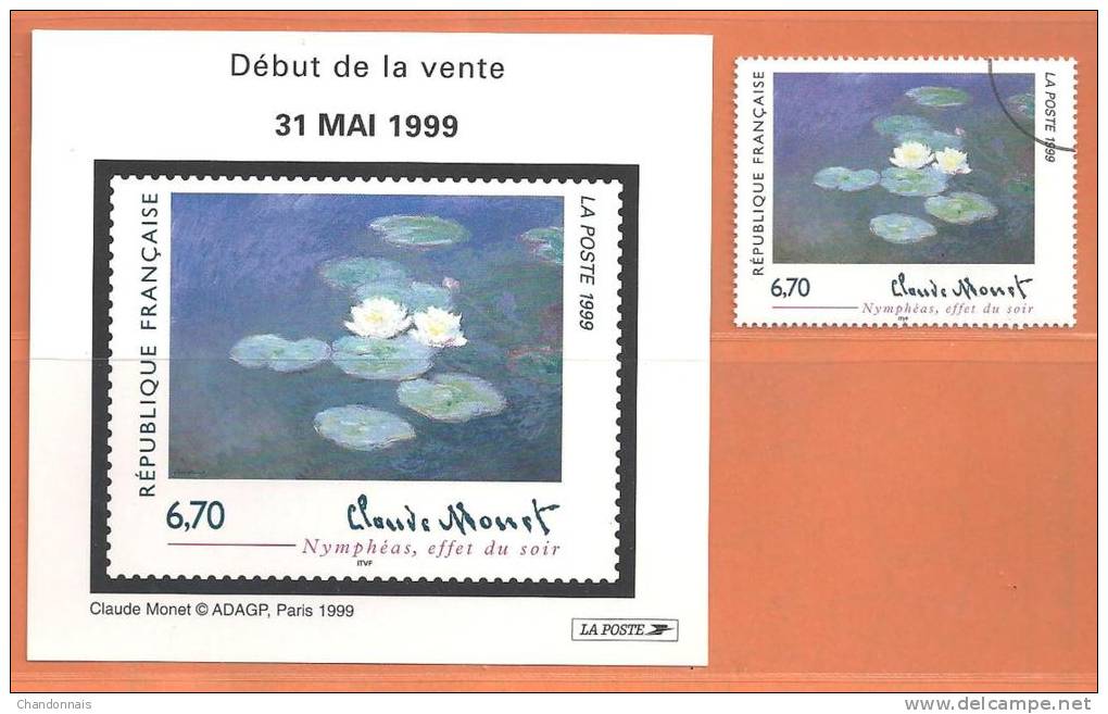 (L159) N° 3247 Monet étiquette Annonce  + Une Valeur Paraoblitérée (nymphéas, Peinture) Voir Description - Cartas & Documentos