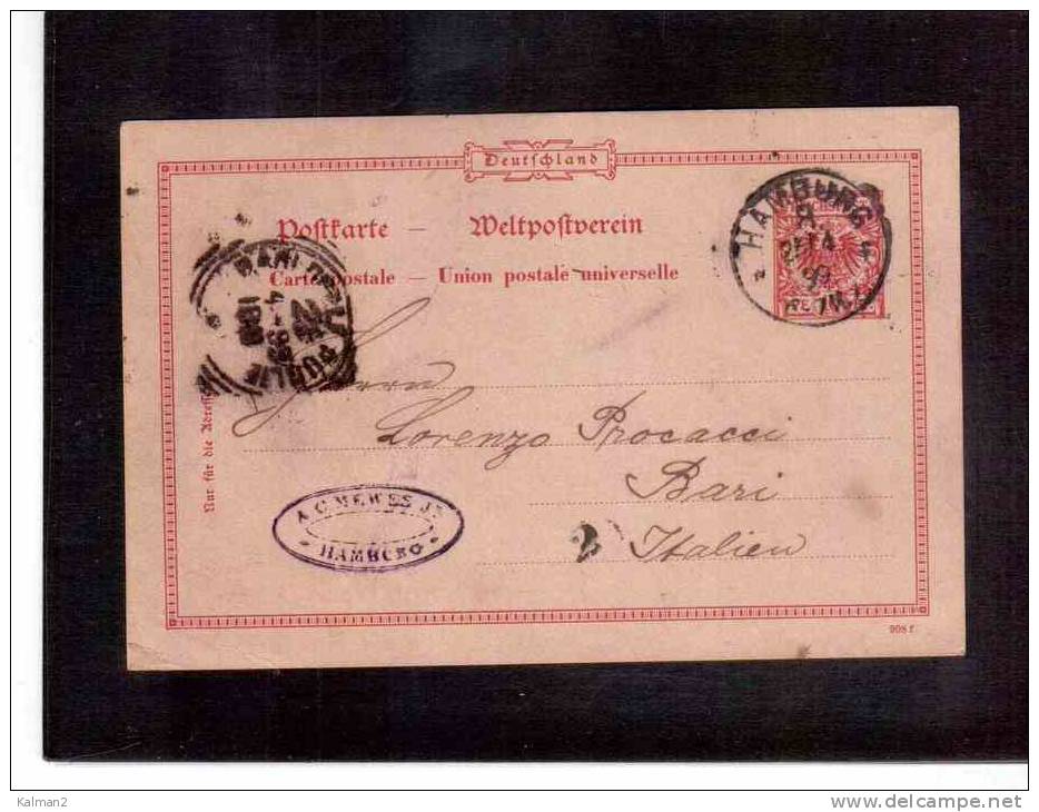 DE35   -   GERMANIA STORIA POSTALE   -   POSTKARTE     HAMBURG/BARI    25.4.1899 - Autres & Non Classés