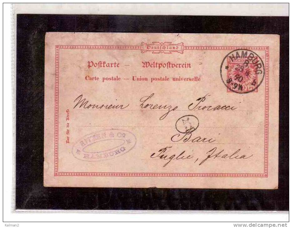 DE40   -   GERMANIA STORIA POSTALE   -   POSTKARTE     HAMBURG/BARI    28.8.1890 - Autres & Non Classés