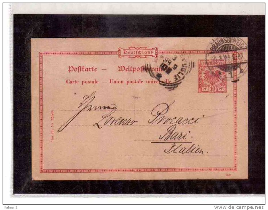 DE44   -   GERMANIA STORIA POSTALE   -   POSTKARTE     BRAUNSCHWEIG/BARI    31.8.1899 - Autres & Non Classés