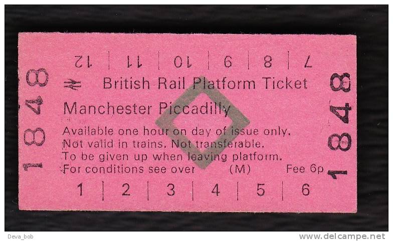 Railway Platform Ticket MANCHESTER PICCADILLY BRB(M) Green Diamond Edmondson - Europe