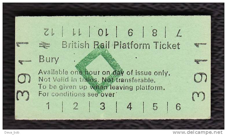 Railway Platform Ticket BURY BRB(M) Green Diamond Edmondson - Europe