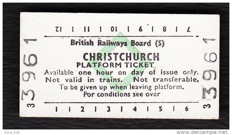 Railway Platform Ticket CHRISTCHURCH BRB(S) Green Diamond Edmondson - Europe