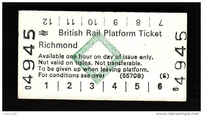 Railway Platform Ticket RICHMOND BRB(S) Green Diamond Edmondson - Europe