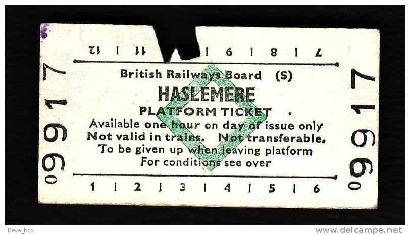 Railway Platform Ticket HASLEMERE BRB(S) Green Diamond Edmondson - Europe