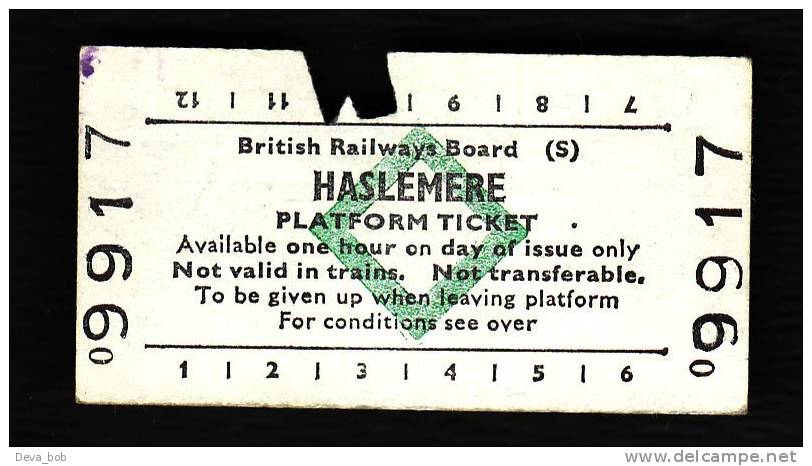 Railway Platform Ticket HASLEMERE BRB(S) Green Diamond Edmondson - Europa