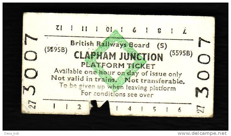 Railway Platform Ticket CLAPHAM JUNCTION BRB(S) Green Diamond Edmondson - Europe