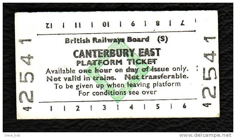 Railway Platform Ticket CANTERBURY EAST BRB(S) Green Diamond Edmondson - Europe