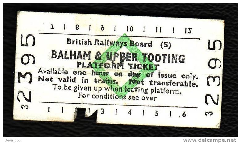 Railway Platform Ticket BALHAM & UPPER TOOTING BRB(S) Green Diamond Edmondson - Europa