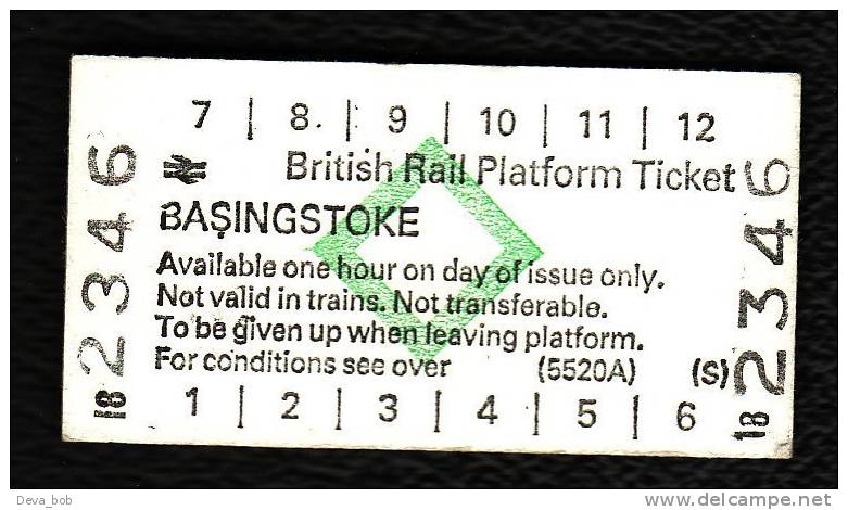 Railway Platform Ticket BASINGSTOKE BRB(S) Green Diamond Edmondson 2346 - Europe