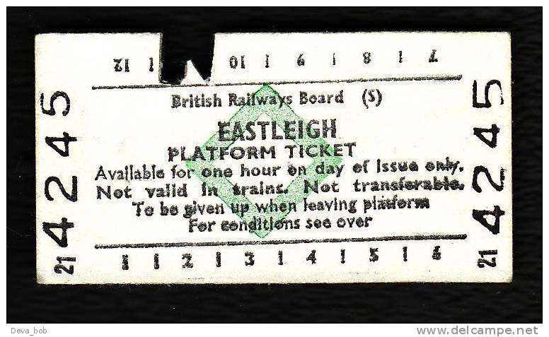 Railway Platform Ticket EASTLEIGH BRB(S) Green Diamond Edmondson - Europa