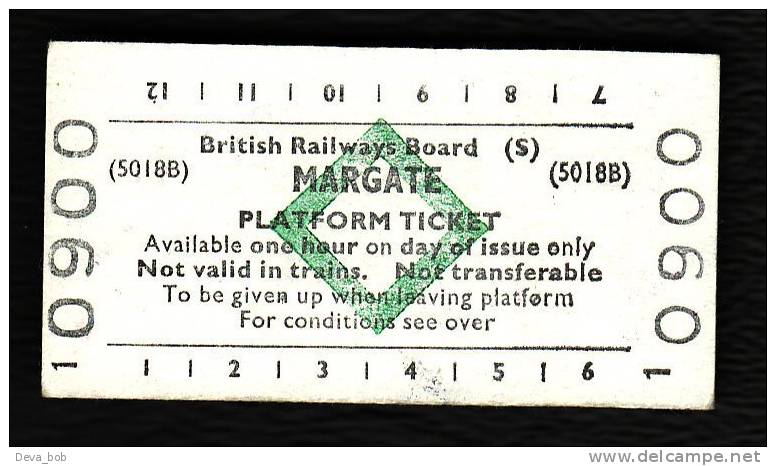 Railway Platform Ticket MARGATE BRB(S) Green Diamond Edmondson - Europe