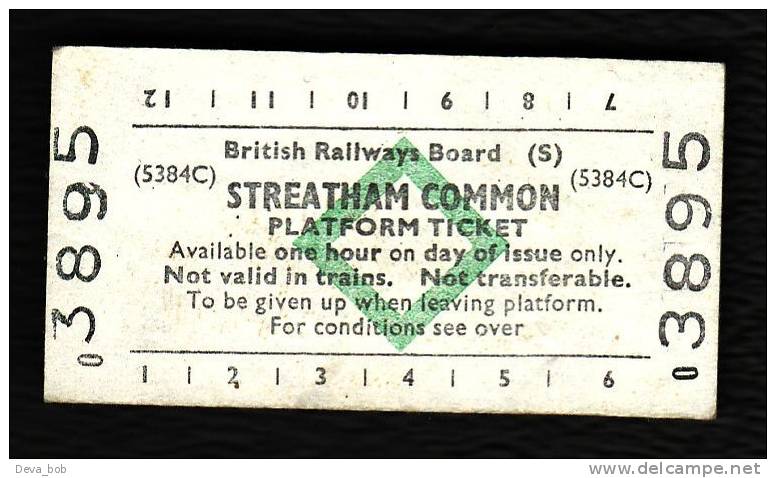 Railway Platform Ticket STREATHAM COMMON BRB(S) Green Diamond Edmondson - Europa