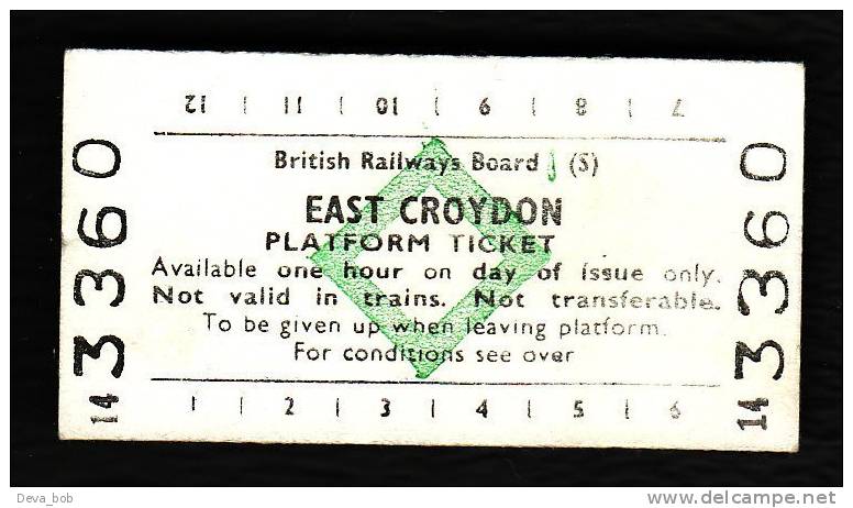 Railway Platform Ticket EAST CROYDON BRB(S) Green Diamond Edmondson - Europa