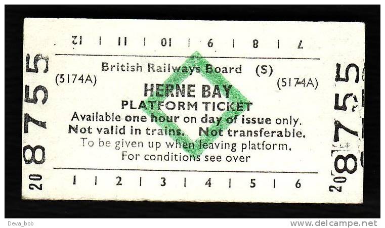 Railway Platform Ticket HERNE BAY BRB(S) Green Diamond Edmondson - Europa