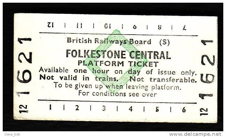 Railway Platform Ticket FOLKESTONE CENTRAL BRB(S) Green Diamond Edmondson - Europa