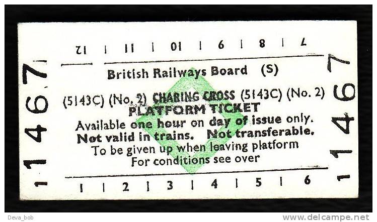 Railway Platform Ticket CHARING CROSS No.2 BRB(S) Green Diamond Edmondson - Europa