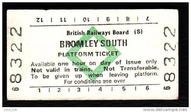 Railway Platform Ticket BROMLEY SOUTH BRB(S) Green Diamond Edmondson - Europe