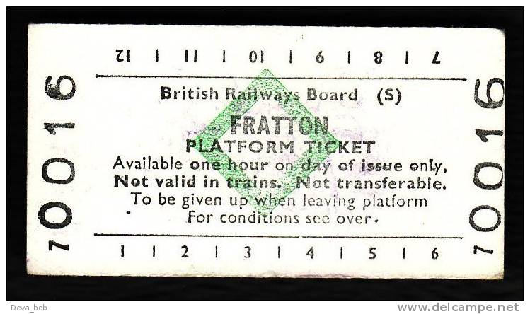 Railway Platform Ticket FRATTON BRB(S) Green Diamond Edmondson - Europe