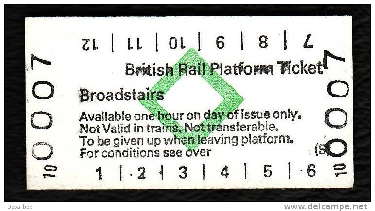 Railway Platform Ticket BROADSTAIRS BRB(S) Green Diamond Edmondson - Europe