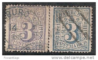 ALEMANIA 1864/65 (HAMBURGO) - Yvert #17+17a - VFU - Hamburg