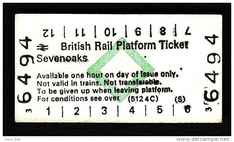 Railway Platform Ticket SEVENOAKS BRB(S) Green Diamond Edmondson - Europa