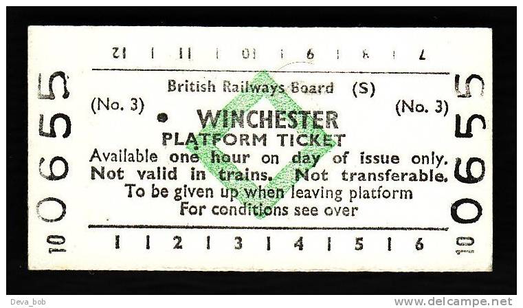 Railway Platform Ticket WINCHESTER No.3 BRB(S) Green Diamond Edmondson - Europe