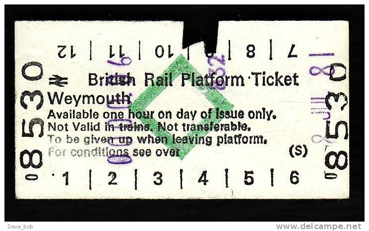 Railway Platform Ticket WEYMOUTH BRB(S) Green Diamond Edmondson - Europa