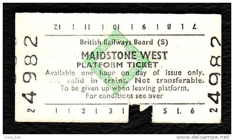 Railway Platform Ticket MAIDSTONE WEST BRB(S) Green Diamond Edmondson - Europa